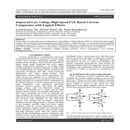 Improved Low Voltage High Speed FVF Based Current Comparator with Logical Eff...