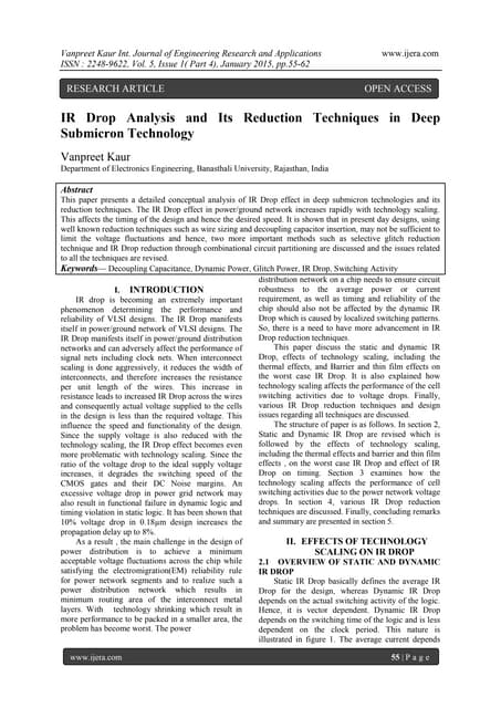 IR Drop Analysis and Its Reduction Techniques in Deep Submicron Technology