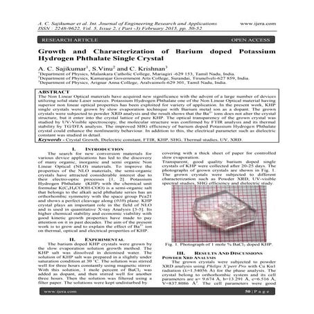 Growth and Characterization of Barium doped Potassium Hydrogen Phthalate Sing...