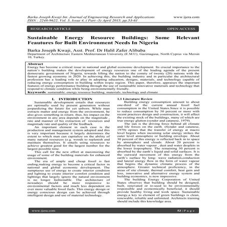 Sustainable Energy Resource Buildings: Some Relevant Feautures for Built Envi...