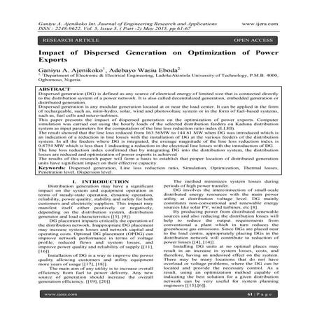Impact of Dispersed Generation on Optimization of Power Exports