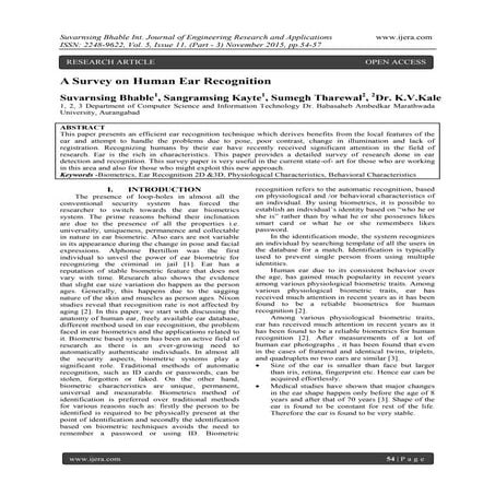 A Survey on Human Ear Recognition