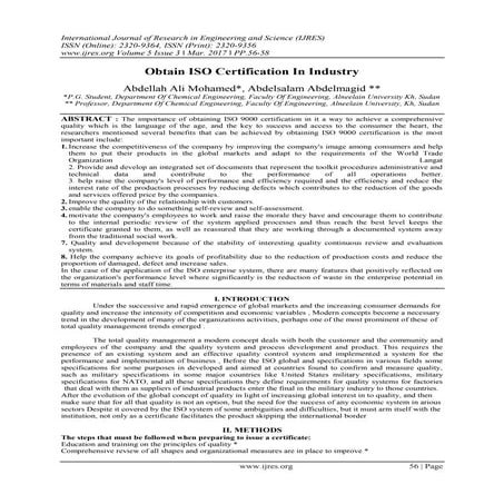 Obtain ISO Certification In Industry | PDF