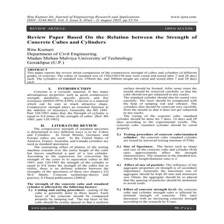 Review Paper Based On the Relation between the Strength of Concrete Cubes and...