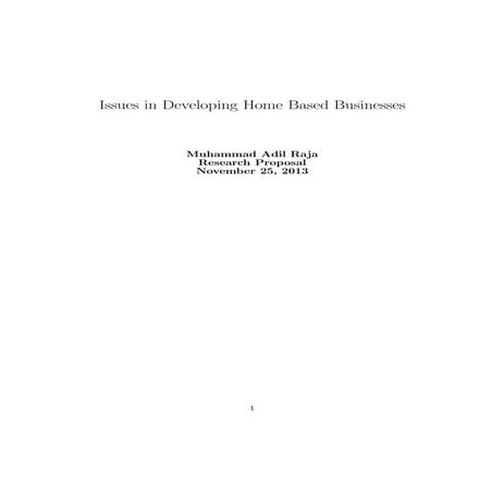 Issues in Developing Home Based Businesses