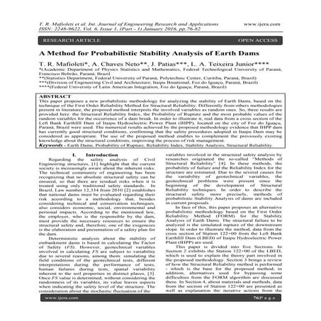 A Method for Probabilistic Stability Analysis of Earth Dams