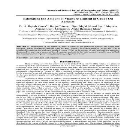 Estimating the Amount of Moisture Content in Crude Oil Samples | PDF