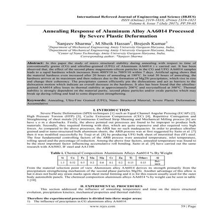 Annealing Response of Aluminum Alloy AA6014 Processed By Severe Plastic Deformation
