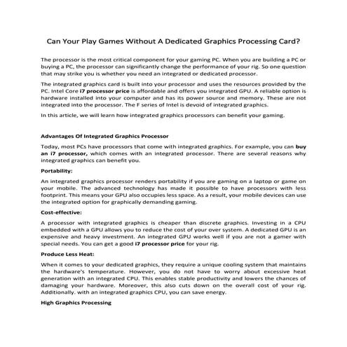 Can Your Play Games Without A Dedicated Graphics Processing Card?