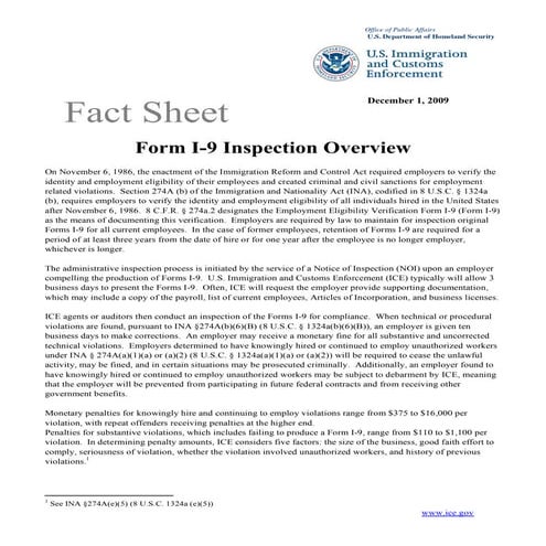 I-9 Inspection and Fines Fact Sheet