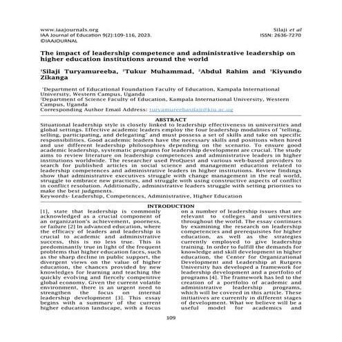 The impact of leadership competence and administrative leadership on ...