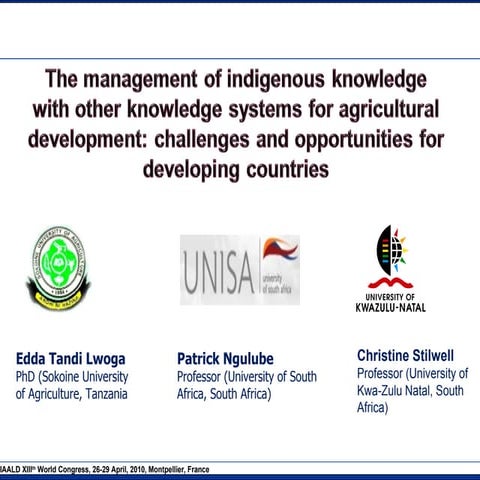 The management of indigenous knowledge with other knowledge systems for agric...