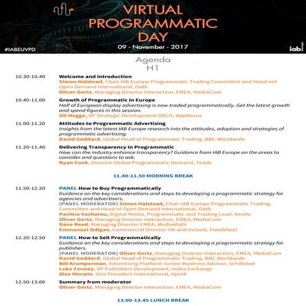 IAB Europe Virtual Programmatic Day Agenda - 9 Nov 2017