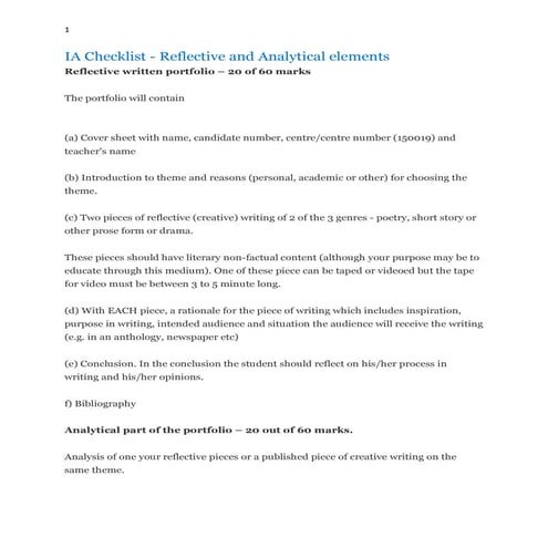 Communication Studies IA Checklist - Reflective and Analytical Elements 