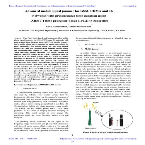 Iaetsd advanced mobile signal jammer for gsm, cdma and 3 g