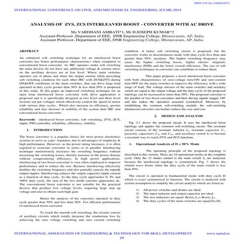 Iaetsd analysis of zvs, zcs interleaved boost - converterwith ac drive