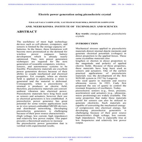 Iaetsd electric power generation using piezoelectric crystal