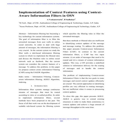 Iaetsd implementation of context features using context-aware information fil...