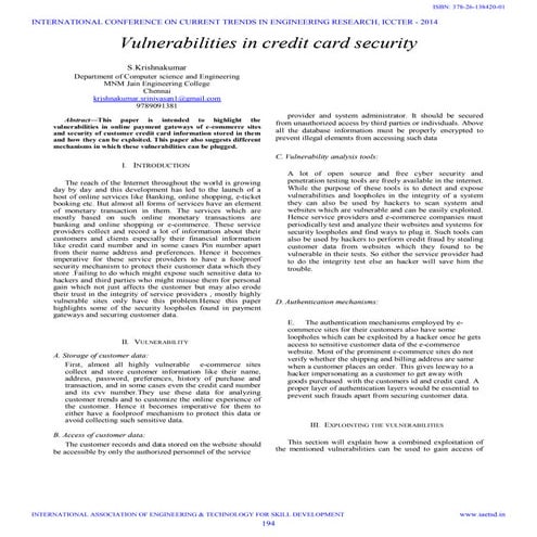 Iaetsd vulnerabilities in credit card security