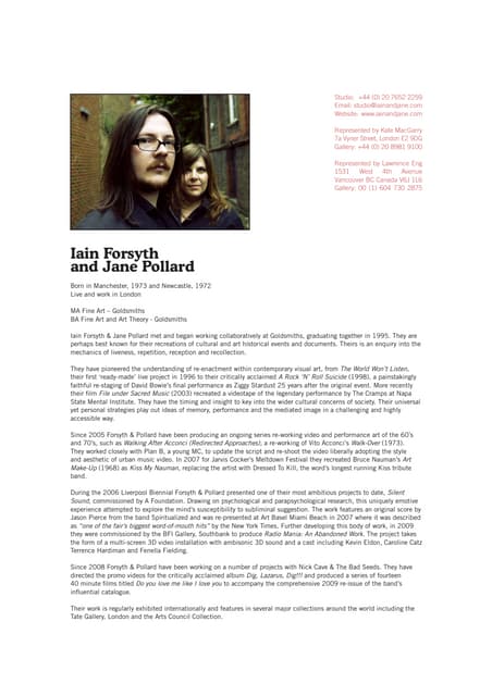 Iain Forsyth &amp; Jane Pollard\'s CV