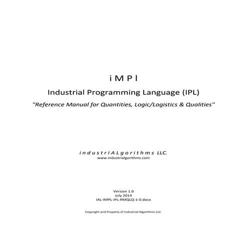 Industrial Programming Language (IPL) Reference Manual for Quantities ...