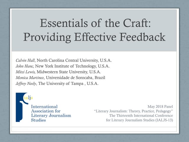 Essentials of the Craft: Providing Effective Feedback