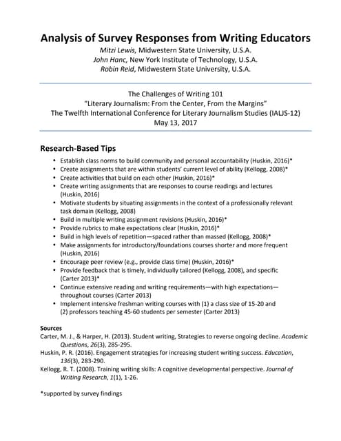 Analysis of Survey Responsesfrom Writing Educators Handout