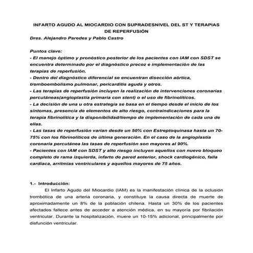 Infarto agudo al Miocardio con elevación del segmento ST y Terapias de ...