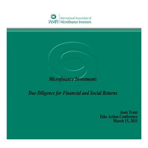 Microfinance Investment: Due Diligence for Financial and Social Return ...