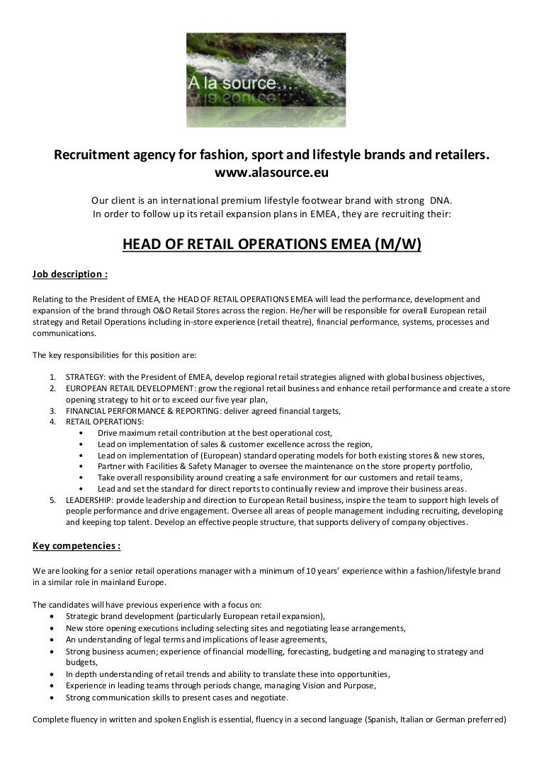retail operations manager job description sample