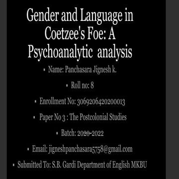 I am sharing 'Gender and Language in Coetzee's foe