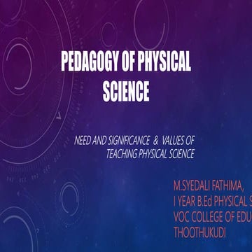 PEDAGOGY OF TEACHING PHYSICAL SCIENCE
