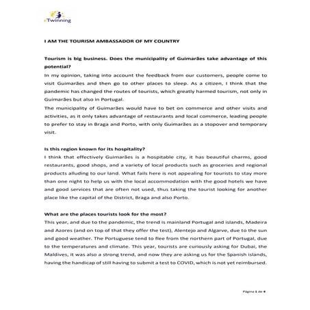I am the tourism ambassador of my country | PDF