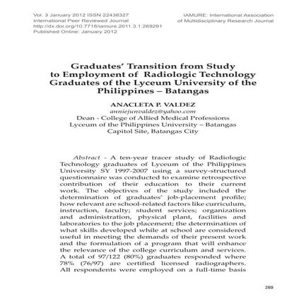 Graduates’ Transition from Study  to Employment of  Radiologic Technology  Gr...