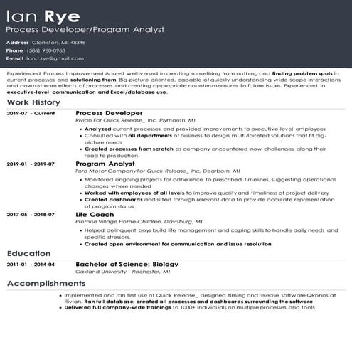 Ian Rye Resume