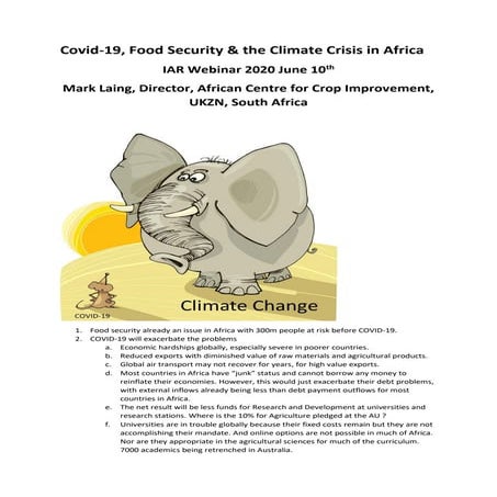 How plant breeding can be deployed to mitigate the impacts of COVID-19 on food and nutrition security across the African continent: Insights and perspectives from Southern Africa
