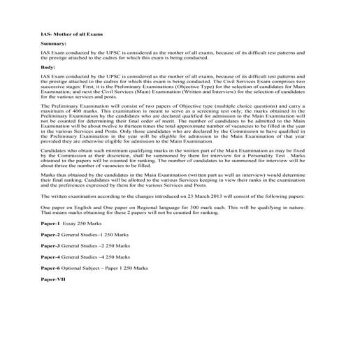 IAS- Mother of all Exams