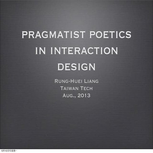 Pragmatist Poetics in Interaction Design