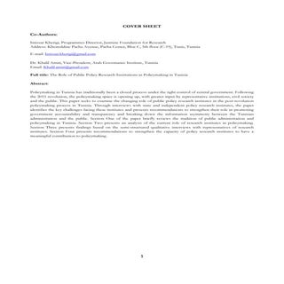 The Role of Public Policy Research ...