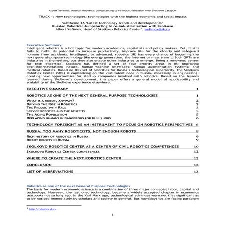 Russian Robotics: Jumpstarting to re-industrialisation with Skolkovo 