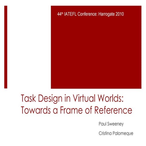Task Design in Virtual Worlds: Towards a Frame of Reference