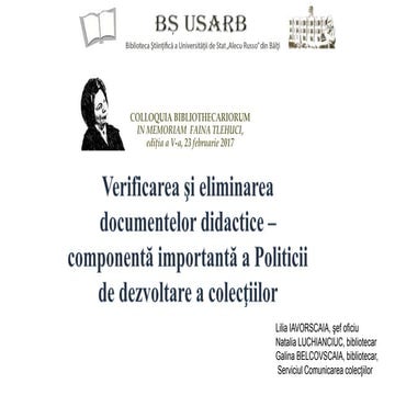 Lilia IAVORSCAIA, Natalia LUCHIANCIUC, Galina BELCOVSCAIA. Verificarea şi eli...