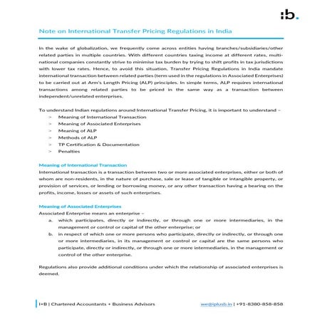 Notes on International transfer pricing in india