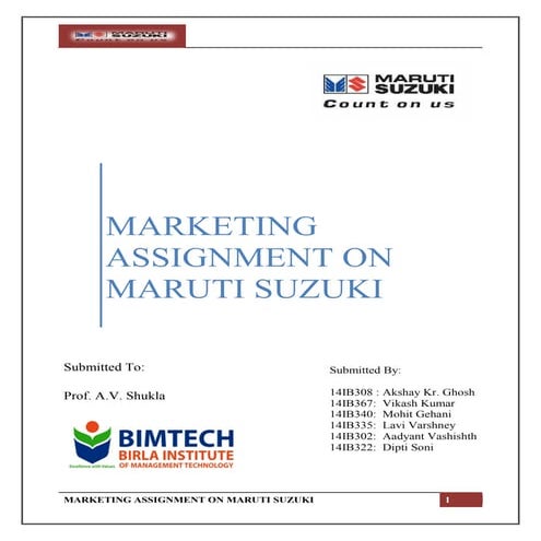 MARUTI SUZUKI PRODUCT ANALYSIS REPORT