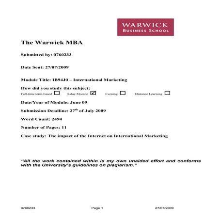 The impact of the Internet on International Marketing