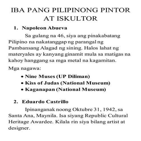 Iba pang pilipinong pintor at iskultor
