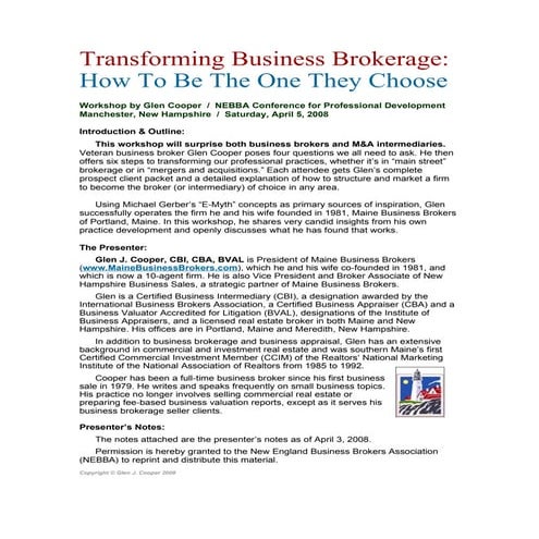 Transforming Business Brokerage April 2008