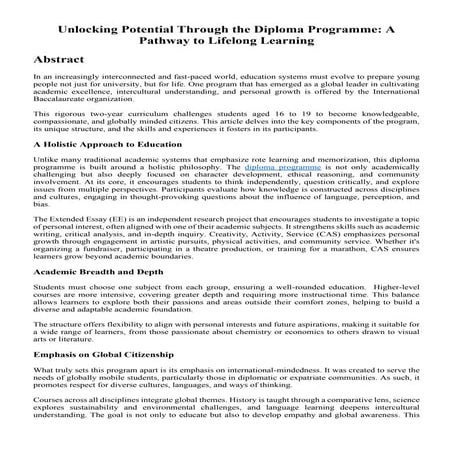 Unlocking Potential Through the Diploma Programme: A Pathway to Lifelong Learning