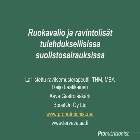 Ruokavalio tulehduksellisissa suolistosairauksissa