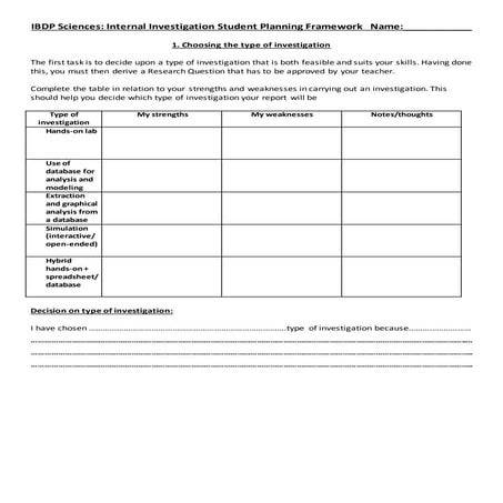 IBDP Science Internal Investigation Proposal and Planning form